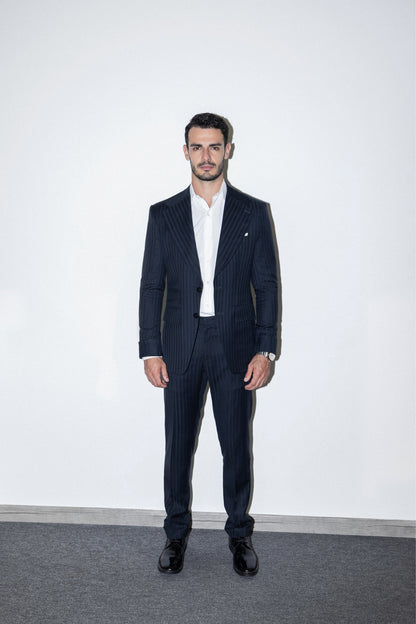 Slim-fit Navy pinstriped suit