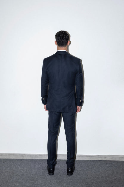 Slim-fit Navy pinstriped suit