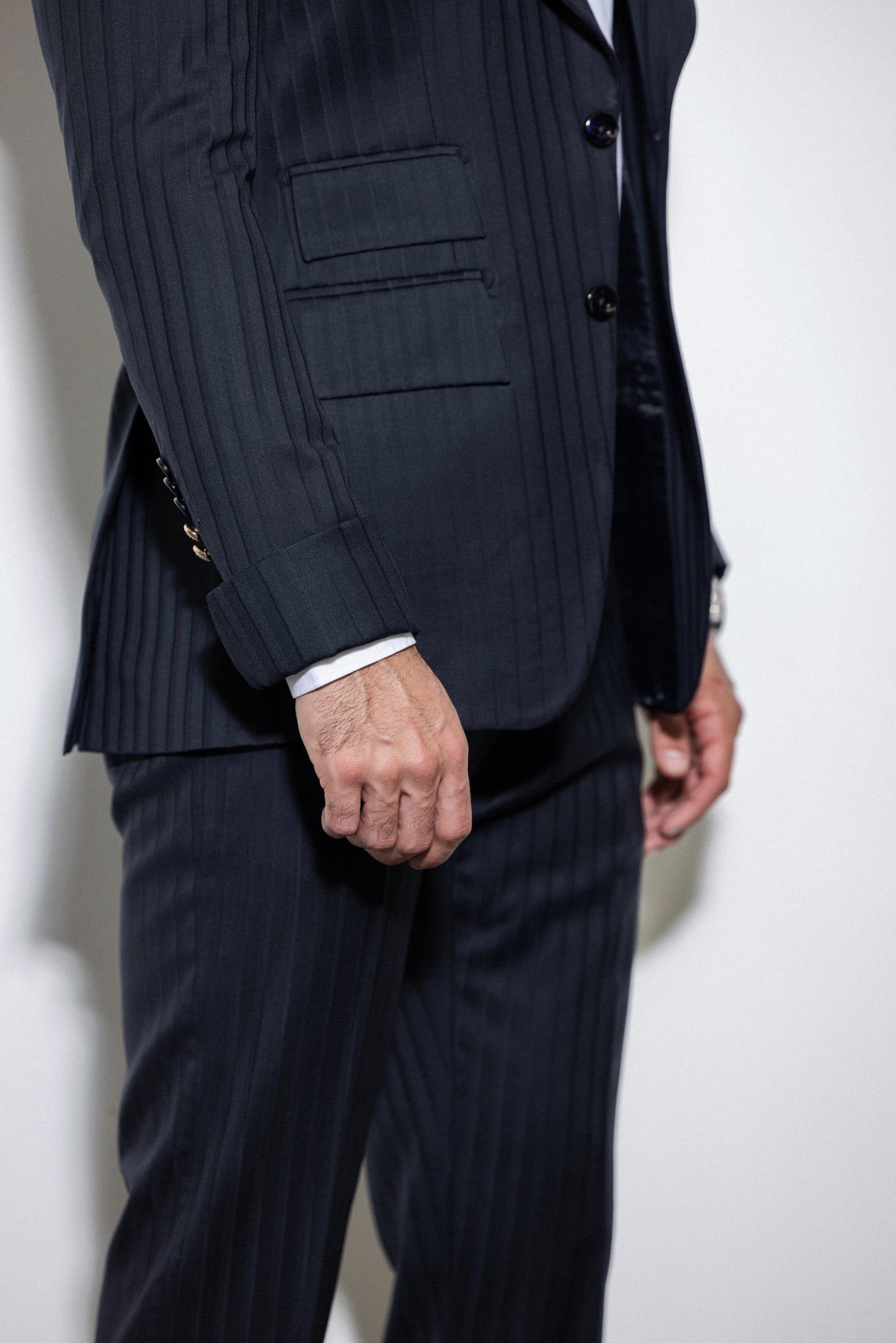 Slim-fit Navy pinstriped suit