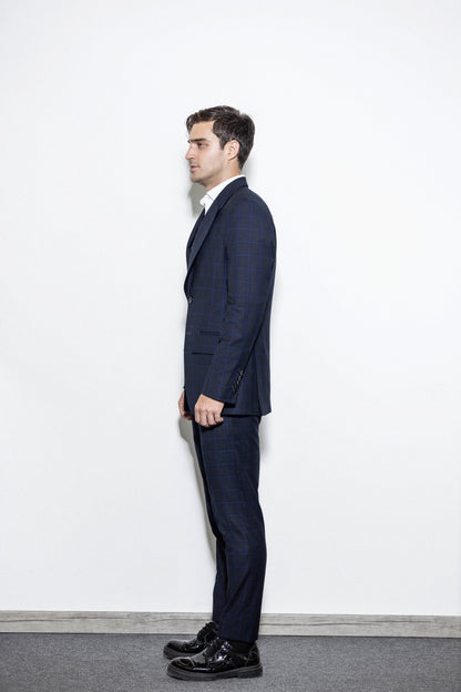 Single breasted Navy Blue Hidden checked suit